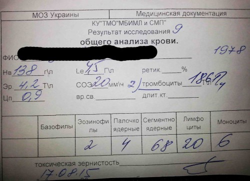 ОАК через 10 дней после начала теры